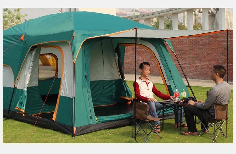 430/380/320cm Camping Tent 5-8-12 Person 3 Sizes Two-bedroom Tent Oversize Leisure Double-plies Rainproof Outdoor Family Tents