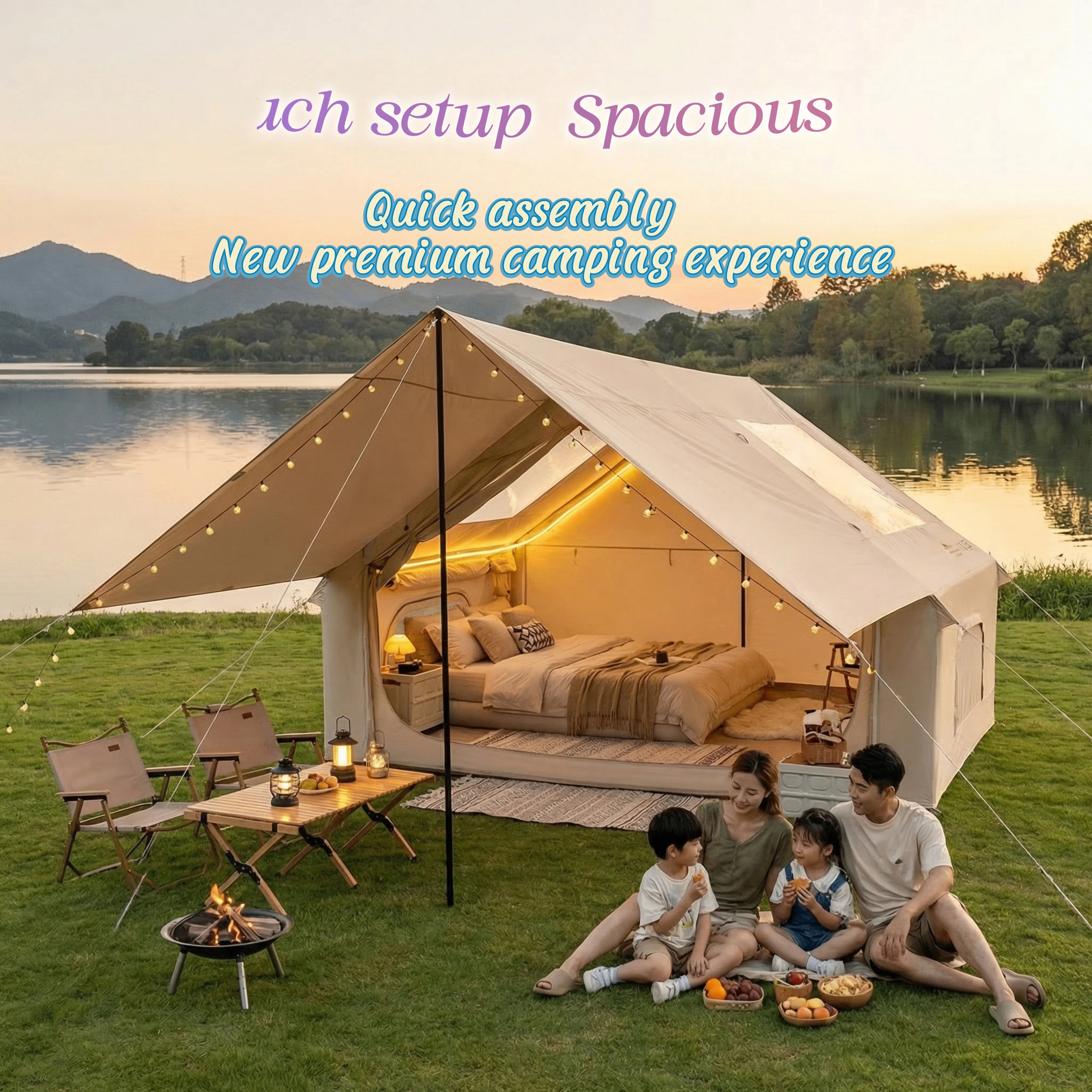 Auto Inflatable Tent with Sunshade, 2025 New 2 in 1 Pop Up Tent for Overnight Camping, Waterproof Lightweight Outdoor Instant Se