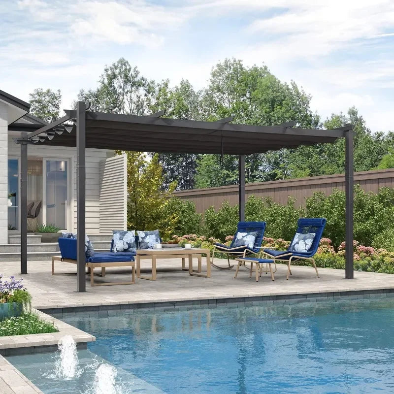 PURPLE LEAF 10' X 13' Outdoor Retractable Pergola with Sun Shade Canopy Patio Metal Shelter for Garden Porch Beach Pavilion