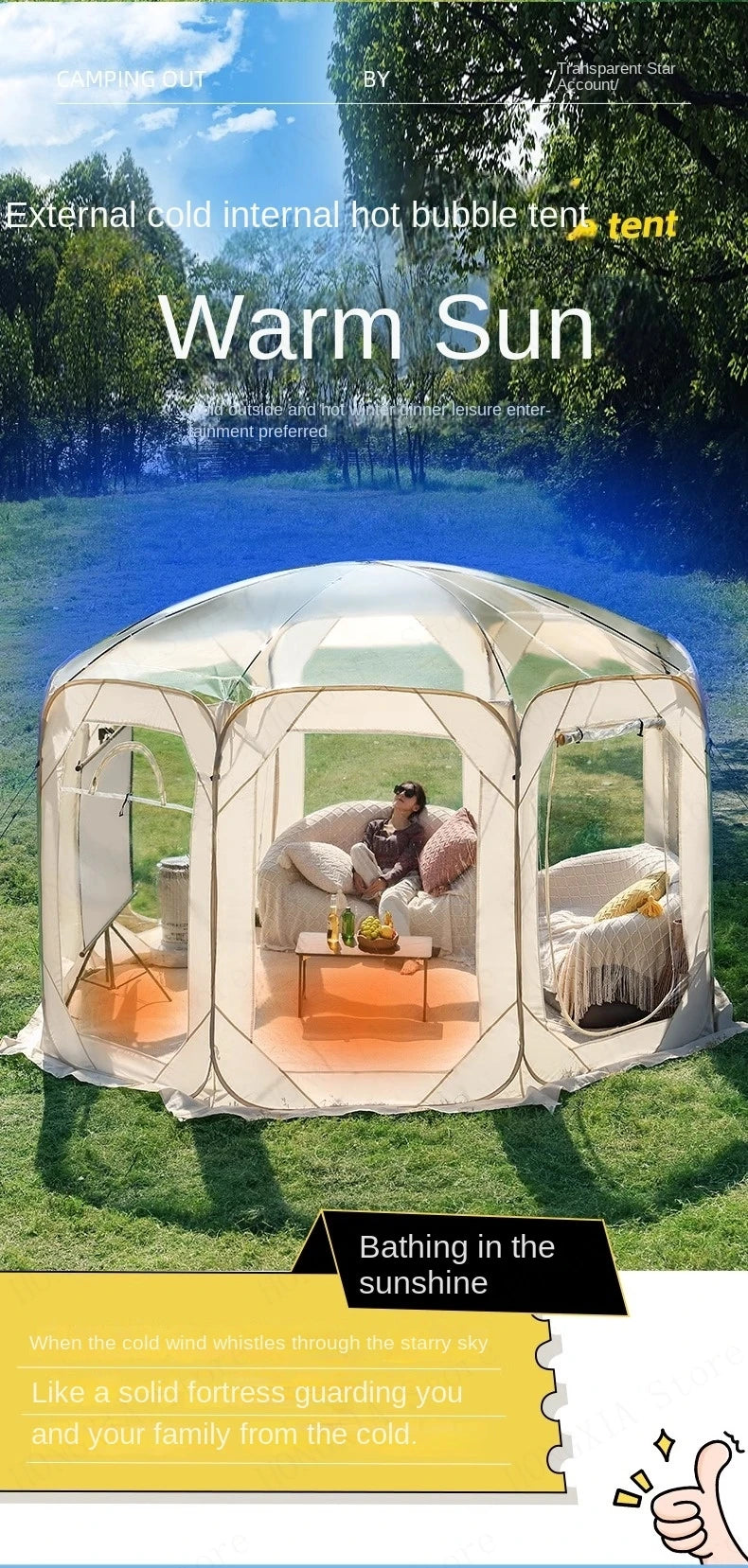 New Star Tent Transparent Bubble House Sun Room 4-10 Person PVC Courtyard Restaurant Shed Camping Supplies Outdoor Camping