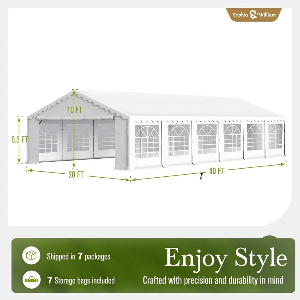 Heavy-Duty Waterproof Outdoor Party Tent, 20x40 ft, with Sidewalls, Ideal for Weddings and Events
