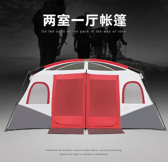 2026New Outdoor 8-12 People Double Rain And Sun Protection Family Road Trip Picnic Camping Two Rooms Tent