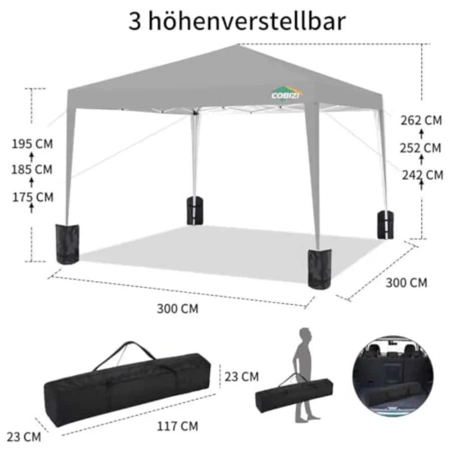 10x10 Pop Up  Tent Without Sidewall UPF 50+ Waterproof Outdoor   Tent Portable Canopies Gazebo for Commercial Sun Shade Party B
