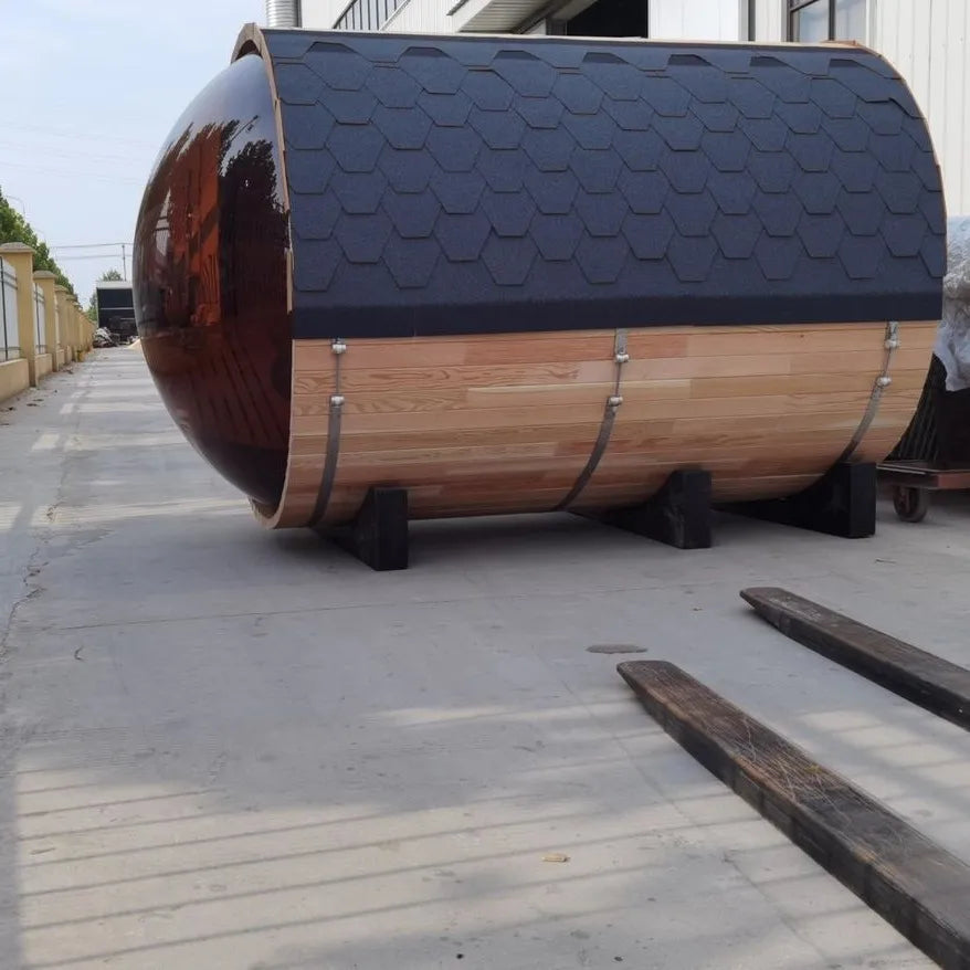 Outdoor barrel traditional steam cedar wood sauna with wood burning stove