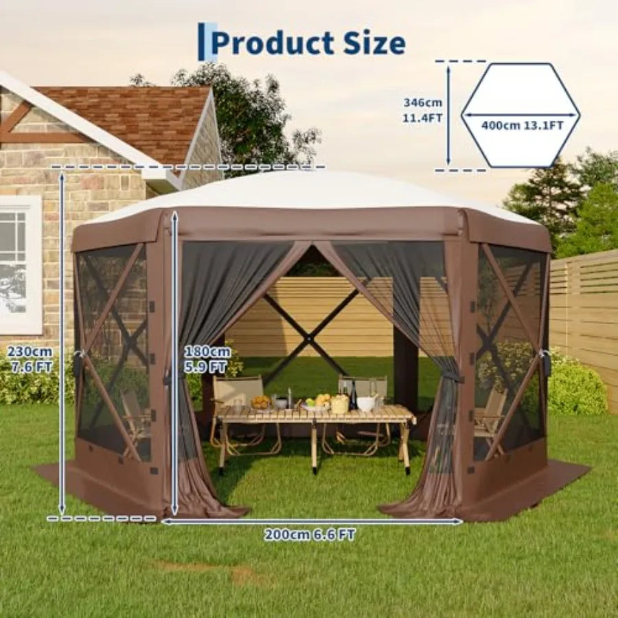 13x13FT 6-Sided Pop Up Canopy Tent One-Push Setup Canopy Tent with Removable Canopy Top and Wind Cloths, Outdoor shelter for Ca