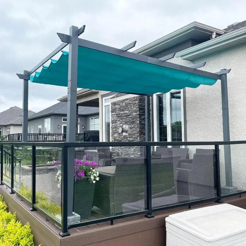 PURPLE LEAF 10' X 13' Outdoor Retractable Pergola with Sun Shade Canopy Patio Metal Shelter for Garden Porch Beach Pavilion