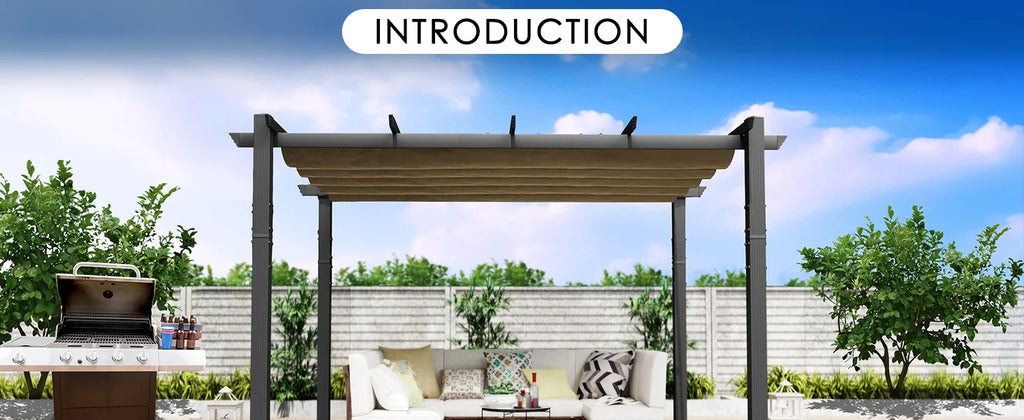 Morgan Outdoor Retractable Pergola with Sun Shade Canopy Patio Aluminum Pergola Shelter for Backyard Deck Garden Modern Metal G