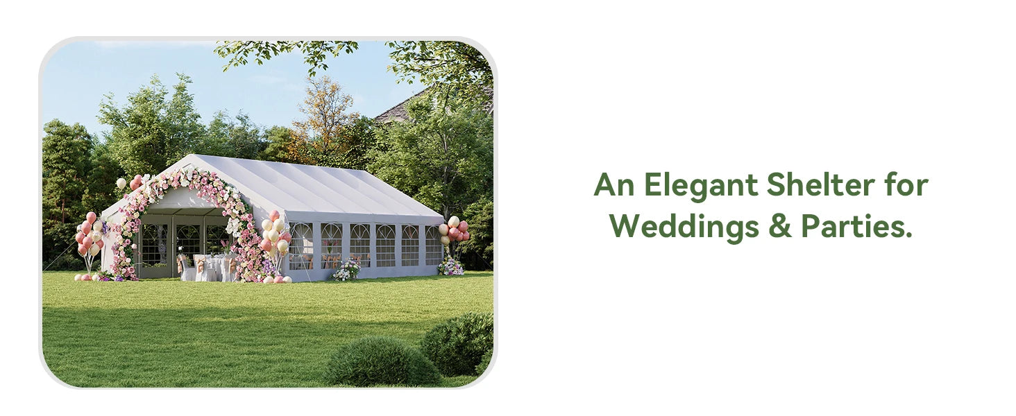 Aoxun 20x40 Party Tent,Waterproof Canopy with Removable Sidewalls & Roll-up Door,Steel Frame for Wedding BBQ Camping,White