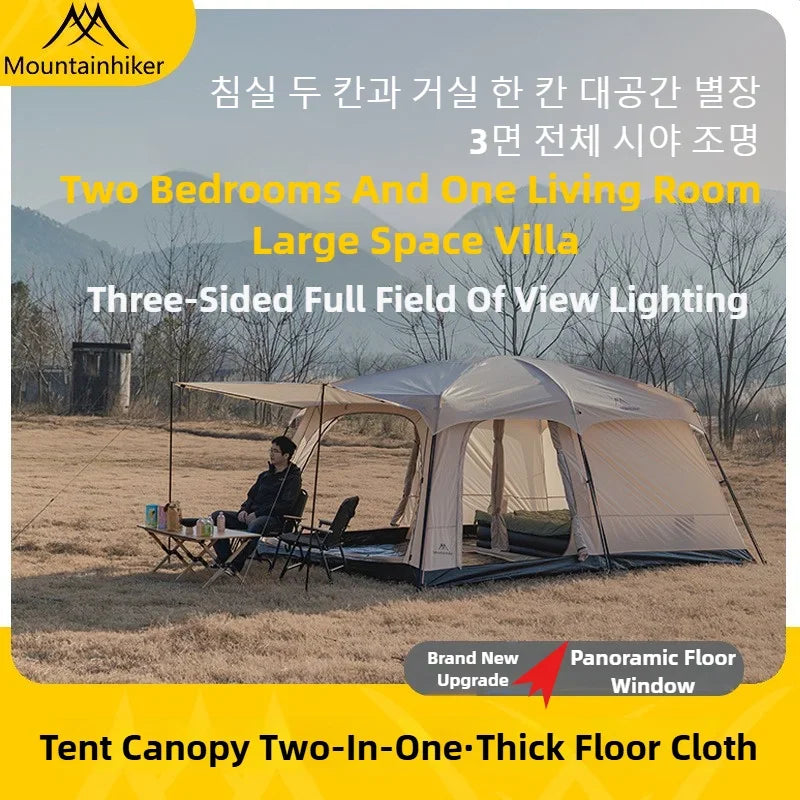 MOUNTAINHIKER Camping Family luxury Tent 3-12 Person Double Layers Oversize 2 Rooms Thickened Rainproof Outdoor Tour Equipment