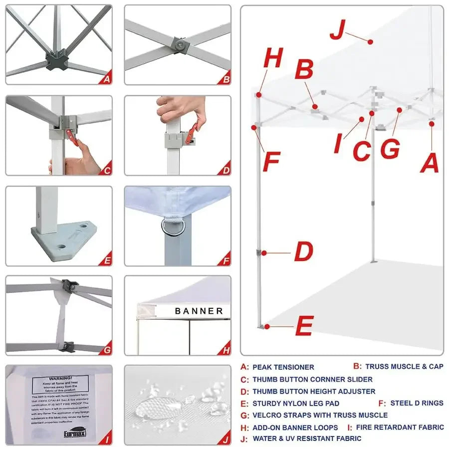 USA 10x20 Pop Up Canopy Tent Commercial Instant Canopies with Heavy Duty Roller Bag,Bonus 6 Sand Weights Bags White