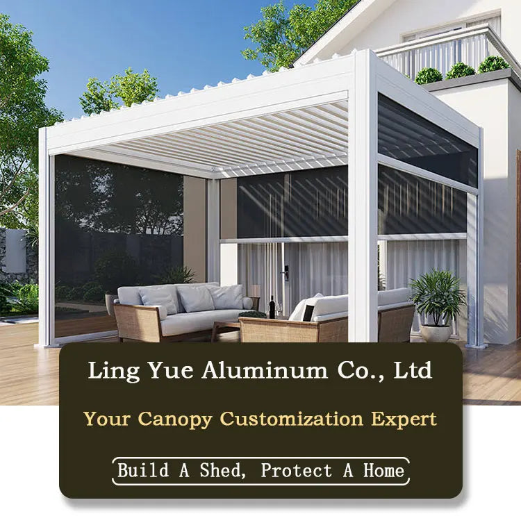 Electric Adjustable Bioclimatic Louvered Motorized Aluminous Waterproof Outdoor Living Garden Pergolas Gazebo Sunroom Pavilion