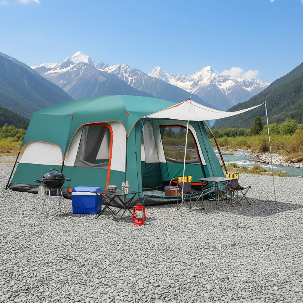 Custom Two Rooms One Hall Straight Wall Large Glamping Camping Tents 8 10 12 Persons Waterproof Outdoor Family