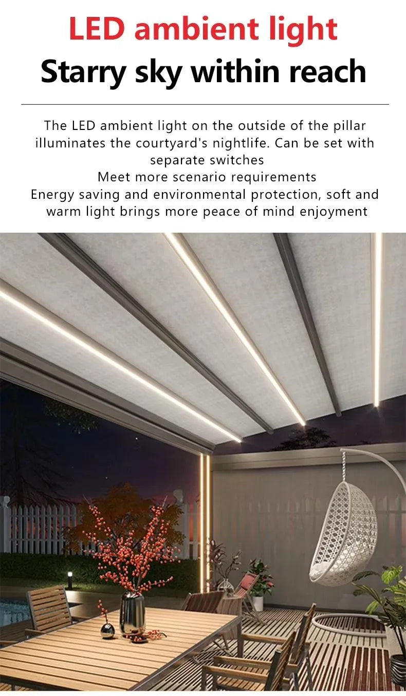 Outdoor Foldable Automatically Retractable Roof Awning for Restaurant Patio Garden Courtyard Retractable Canopy Pergola