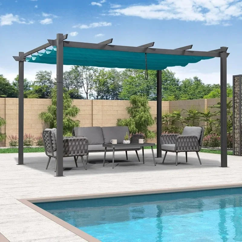 PURPLE LEAF 10' X 13' Outdoor Retractable Pergola with Sun Shade Canopy Patio Metal Shelter for Garden Porch Beach Pavilion