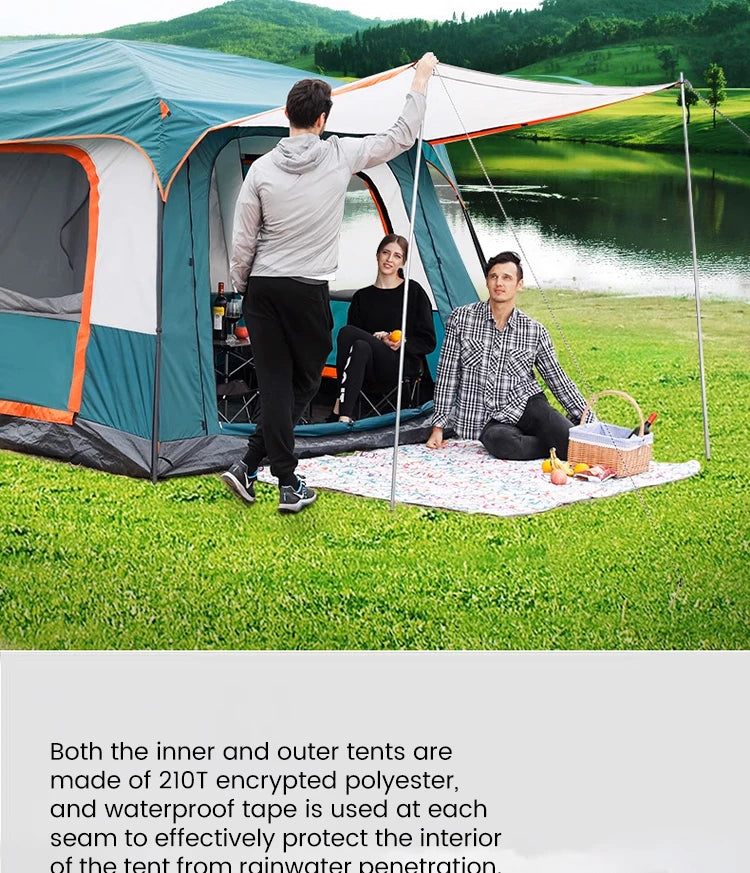 Outdoor Camping Tent for 3-12 People, Double Layers, Oversized 2 Rooms, Thickened, Rainproof, Waterproof Family Tent, Large Tent