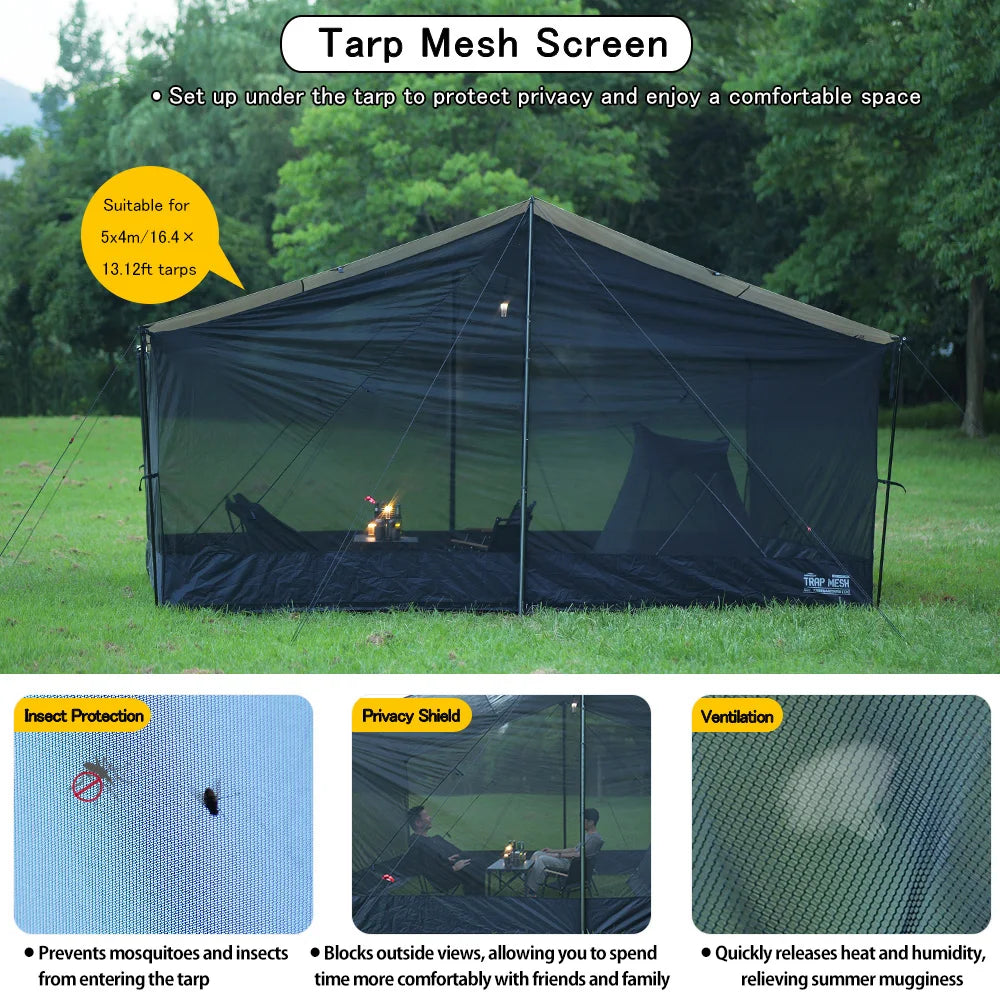 Soomloom Mesh Screen for 5×4M Tarp – Lightweight Mosquito Tent with Skirt, Insect-Proof Mesh Shelter for Summer Outdoor Camping