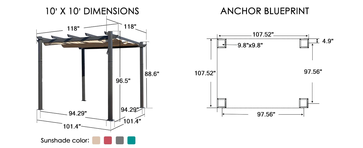 Morgan Outdoor Retractable Pergola with Sun Shade Canopy Patio Aluminum Pergola Shelter for Backyard Deck Garden Modern Metal G