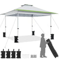 13x13 Pop Up  Tent Straight Leg Easy Single Person Set-up Folding Shelter w/Extending Eaves w/Rolling Storage Bag Sandbags for