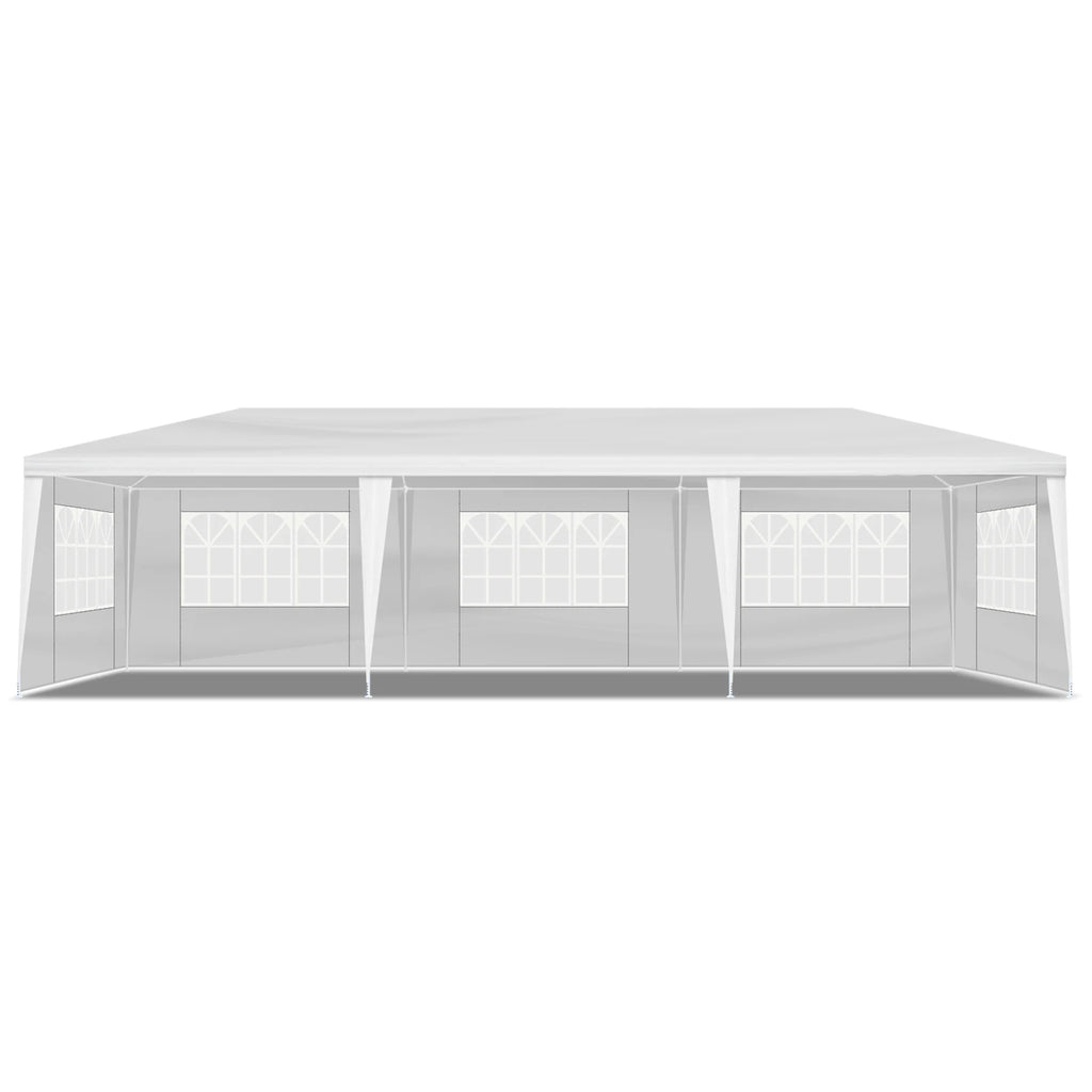 Tente de réception extérieure 10'x30', auvent imperméable avec 5 parois latérales amovibles et fenêtres de style église, grand gazebo pour mariage, anniversaire, barbecue en plein air, blanc