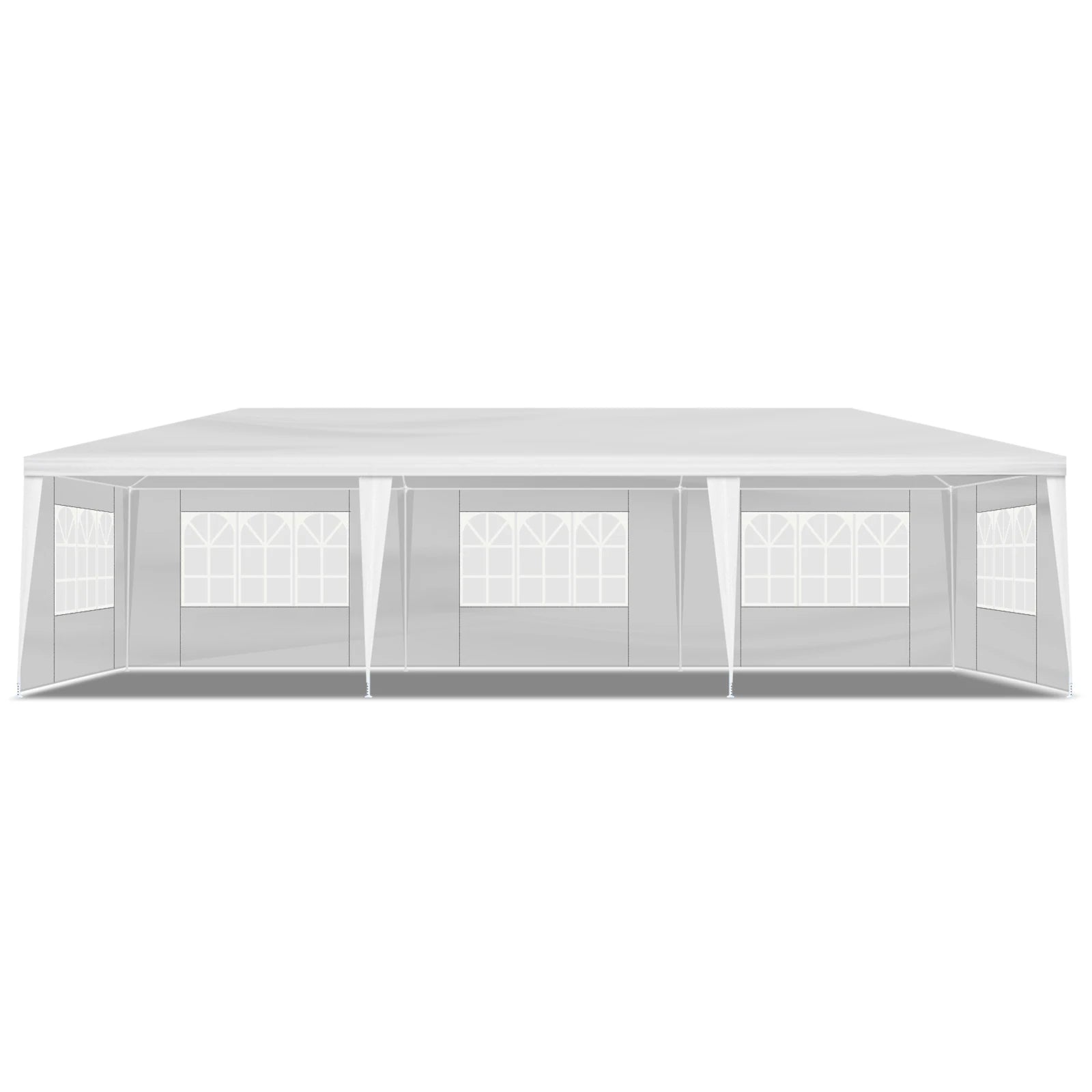 Tente de réception extérieure 10'x30', auvent imperméable avec 5 parois latérales amovibles et fenêtres de style église, grand gazebo pour mariage, anniversaire, barbecue en plein air, blanc