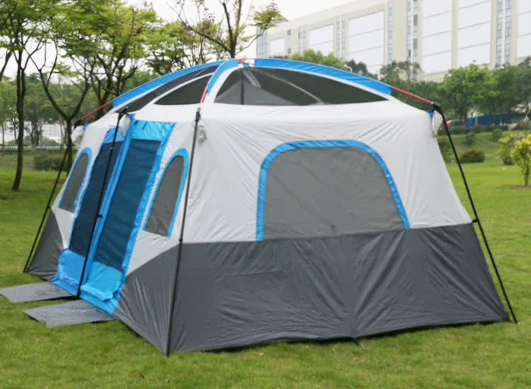 6-12Persons 2Rooms Large Space Tent Glamping Tourist Outdoor Camping Family Travel Anti-storm Suncreen Luxury UV 50+ Beach Play