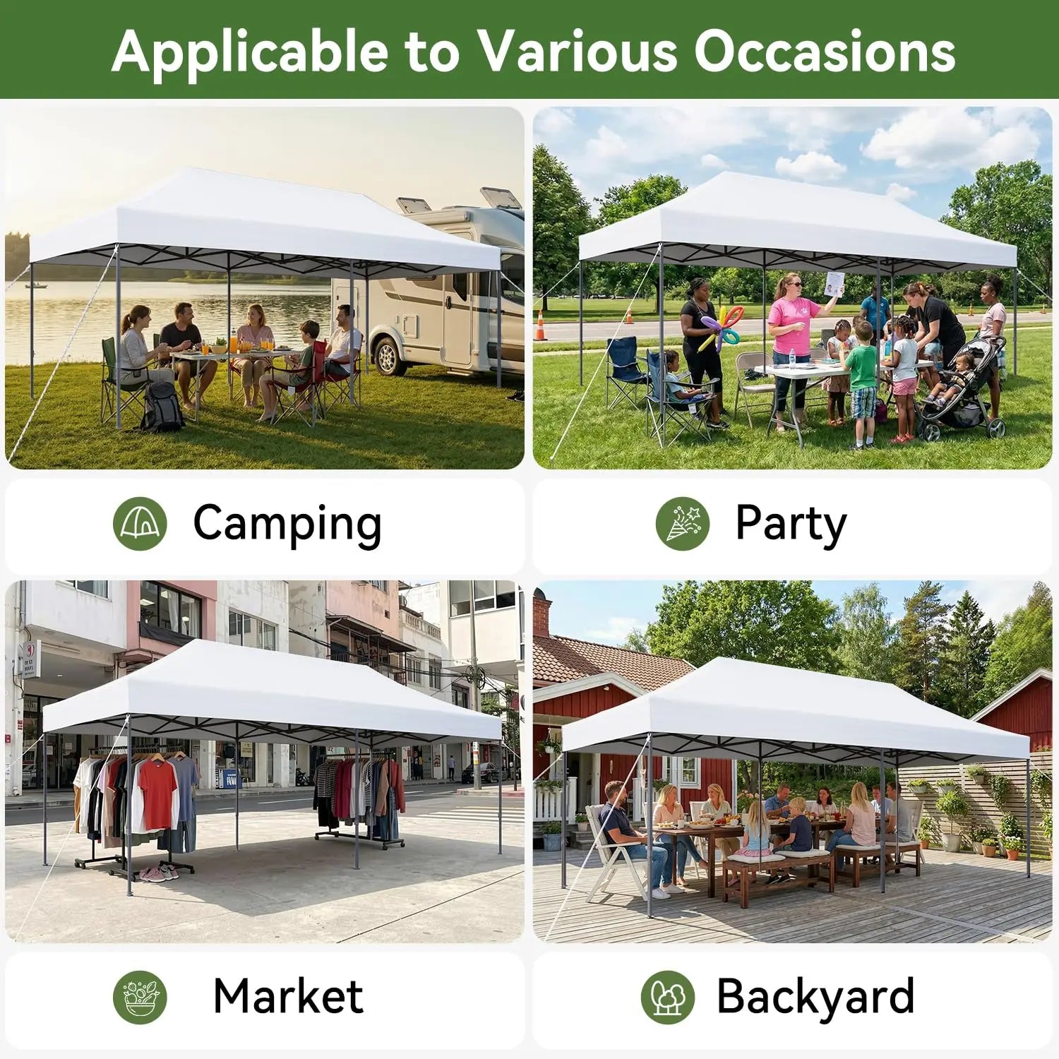 10x20 Pop Up Canopy Without Sidewalls, Easy Up Instant Shelter with Roller Bag & Sand Bags – Outdoor Canopy Tent for, Custom