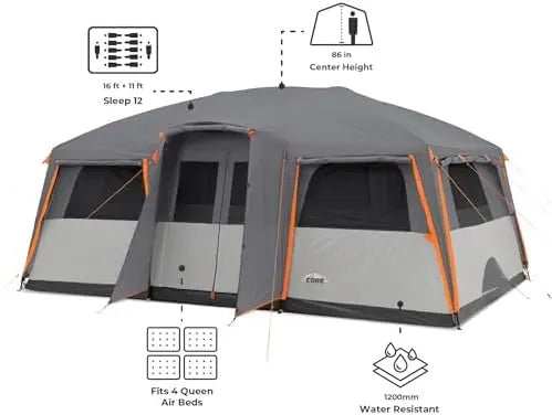 Tent for Family Camping | 10 Person / 11 Person / 12 Person Large Multi Room Cabin Tents for Car Camping & Outdoor