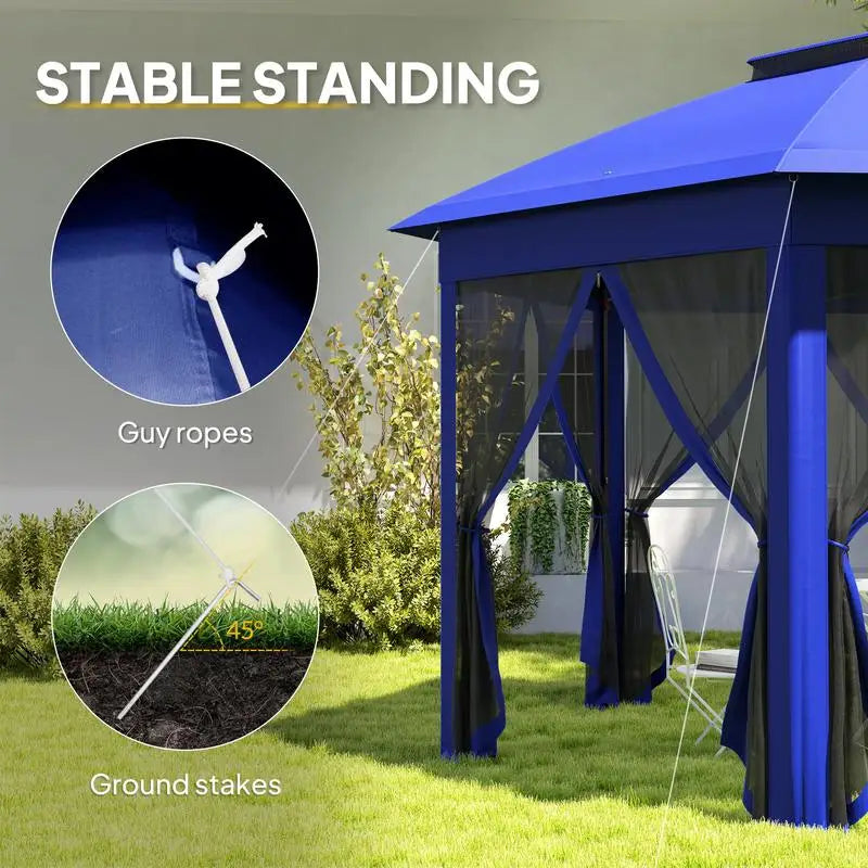 Abri de jardin hexagonal pliable 13' x 13' avec 6 moustiquaires zippées pour patio, jardin, mariage ou fête