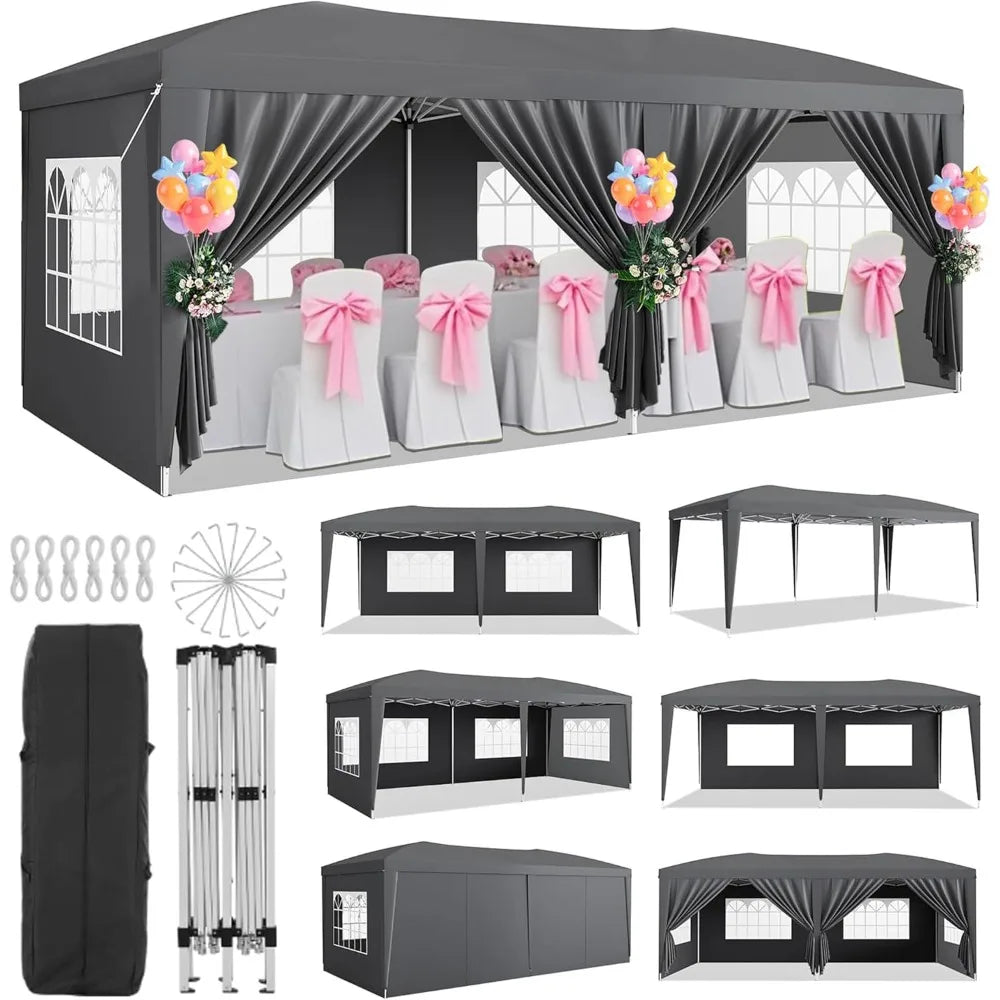 10x20 Pop Up Canopy Tent with 6 Removable Sidewalls, Waterproof Commercial Canopy Ez Outdoor Instant Gazebo UV Protection 50+ Ev