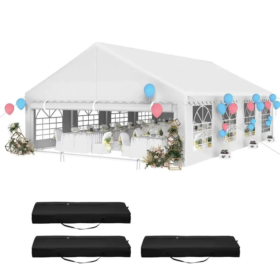 20x30FT Heavy Duty Party Tent PVC White Tent Wedding Event Shelters Ripple Design Upgraded Galvanized Canopy with Large Roof Re