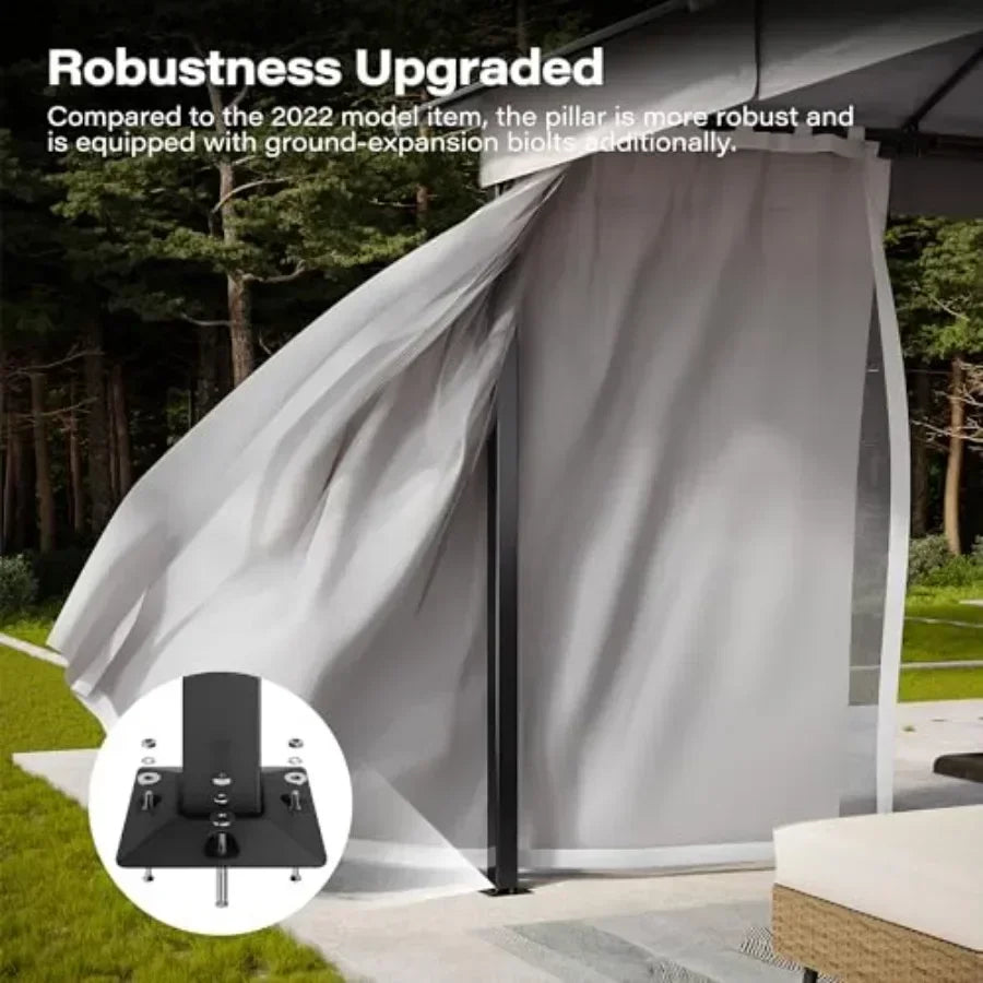 Gazebo 10x13ft Heavy Duty Patio Gazebo with Expansion Bolts Party  Tent with Double Roofs Mosquito Nettings and Privacy Sns for