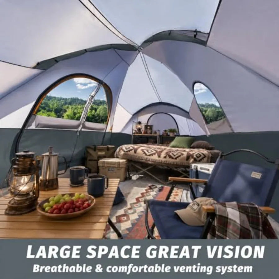 Camping Tent 10-Person-Family Tents, Parties, Music Festival Tent, Big, Easy Up, 5 Large Mesh Windows, Double Layer, 2 Room, Wa