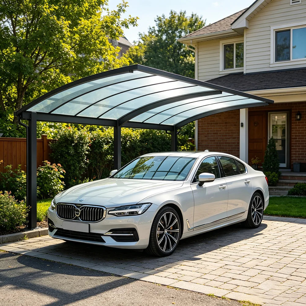 Modern Aluminium Carport, Tough Polycarbonate Canopy, Multi-scene Single Carport,Snow & Hail Resistant Shelter for Private Homes