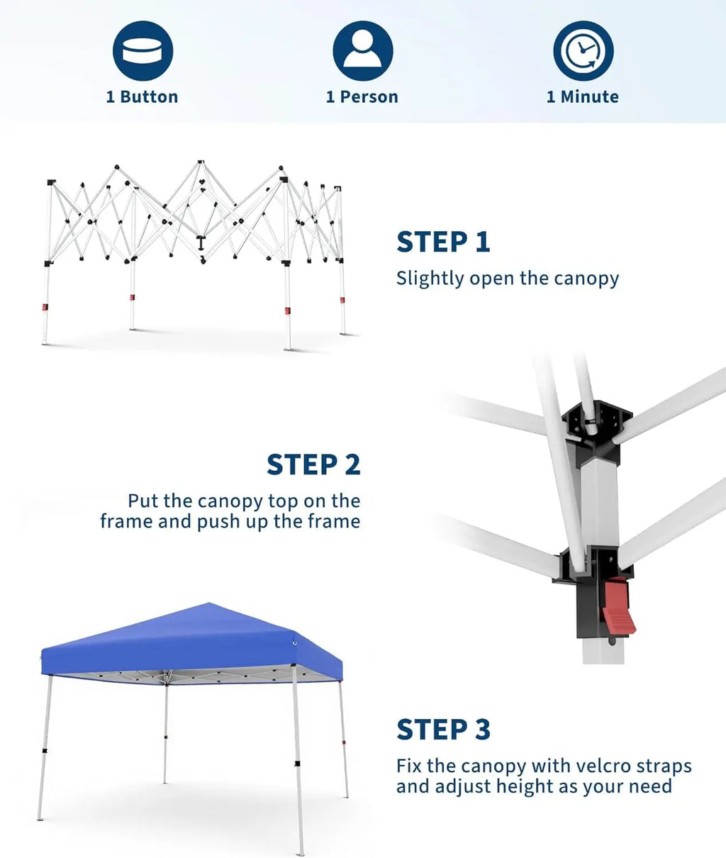 Pop Up Canopy Tent 10x10 FT, Slant Leg Waterproof Outdoor Gazebo, UV50+ Protection, 3 Height Adjustable, Easy Setup, Portable Shelter with Carry Bag for Patio, Garden, Beach, Parties - Blue