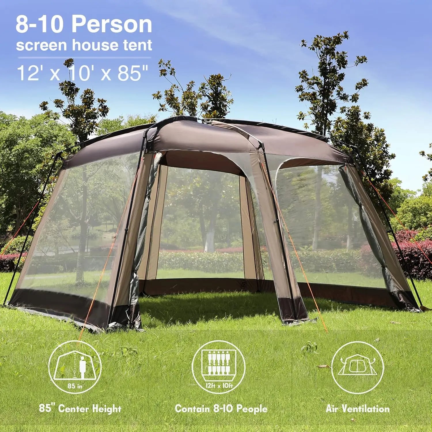 12 x10 Screen House Tent Netted Canopy Mesh Tents for Camping 8 10 Person Sun Shelter