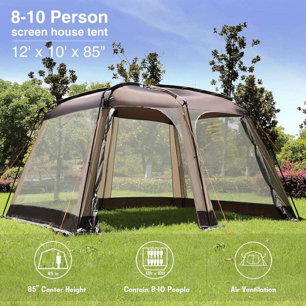 12 x10 Screen House Tent Netted Canopy Mesh Tents for Camping 8 10 Person Sun Shelter
