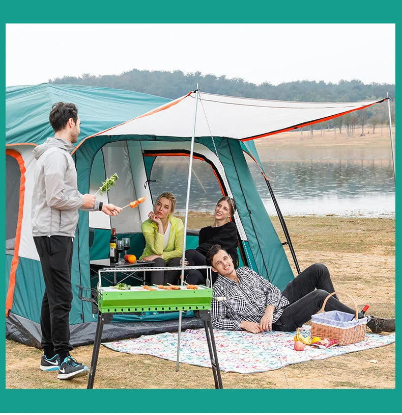 OEM Custom Two Rooms One Hall Straight Wall Large Glamping Camping Tents 8 10 12 Persons Waterproof Outdoor Family