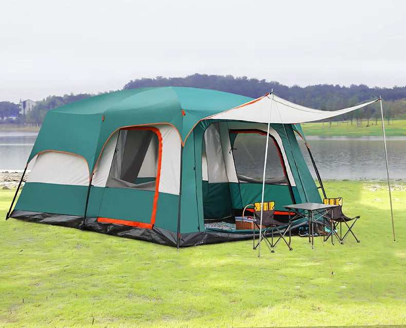 Custom Two Rooms One Hall Straight Wall Large Glamping Camping Tents 8 10 12 Persons Waterproof Outdoor Family