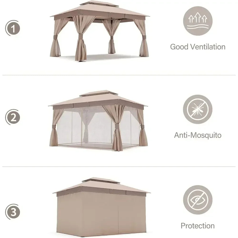 10'x13' Outdoor Gazebo with Double Roof, Mosquito Net, and Privacy for Backyard Parties and Events