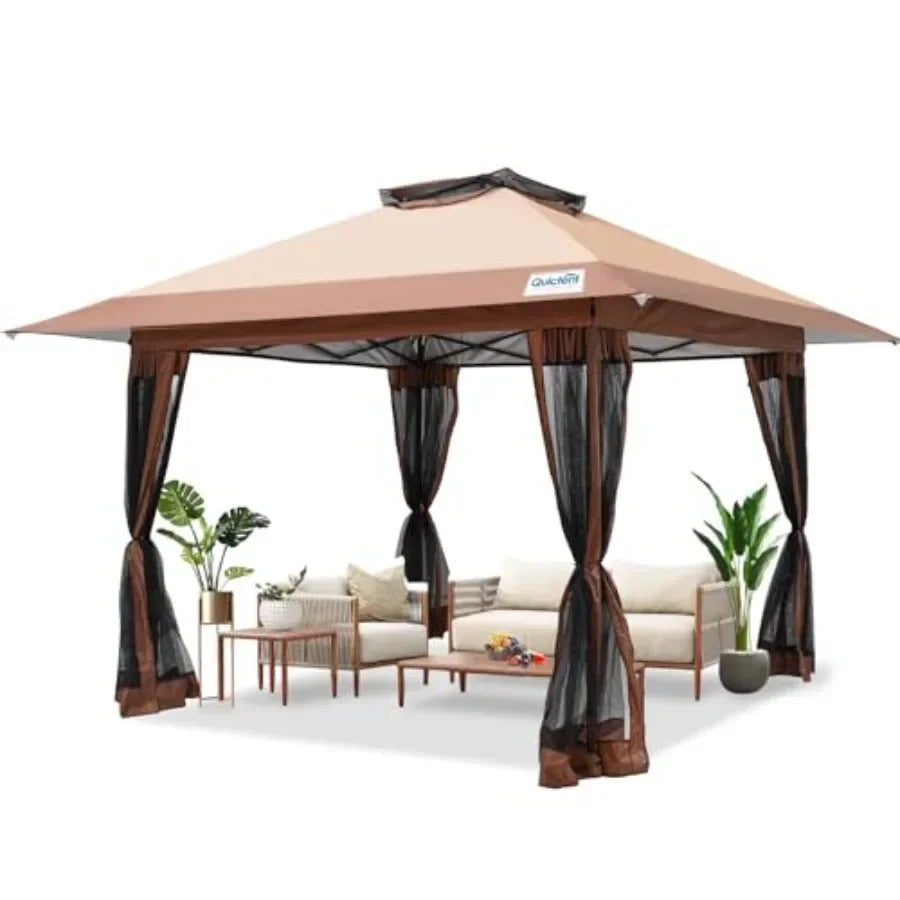 13'x13' Pop up Gazebo  Tent One Person Set up Portable Inst Folding Shelter Outdoor  Tent with Extra Shade for Backyard Patio P