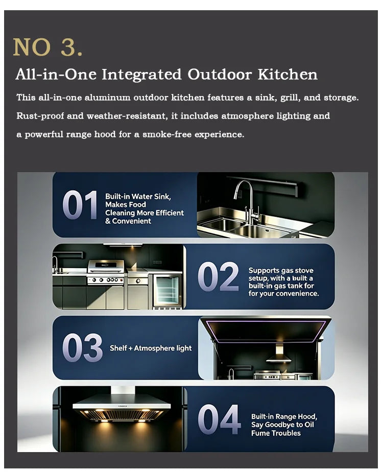 All-in-One Complete Custom Outdoor Kitchen, Premium Fully Equipped, Anti Wind Rain Snow for Residential Outdoor Use