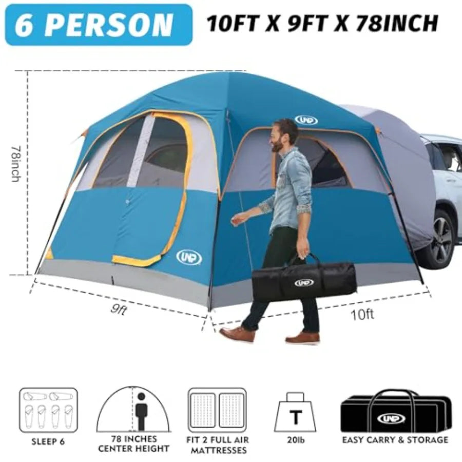 SUV Tent for Camping, 6-Person SUV Tailgate Tent - Easy Set Up with Rainfly, 10'x9'x78in H