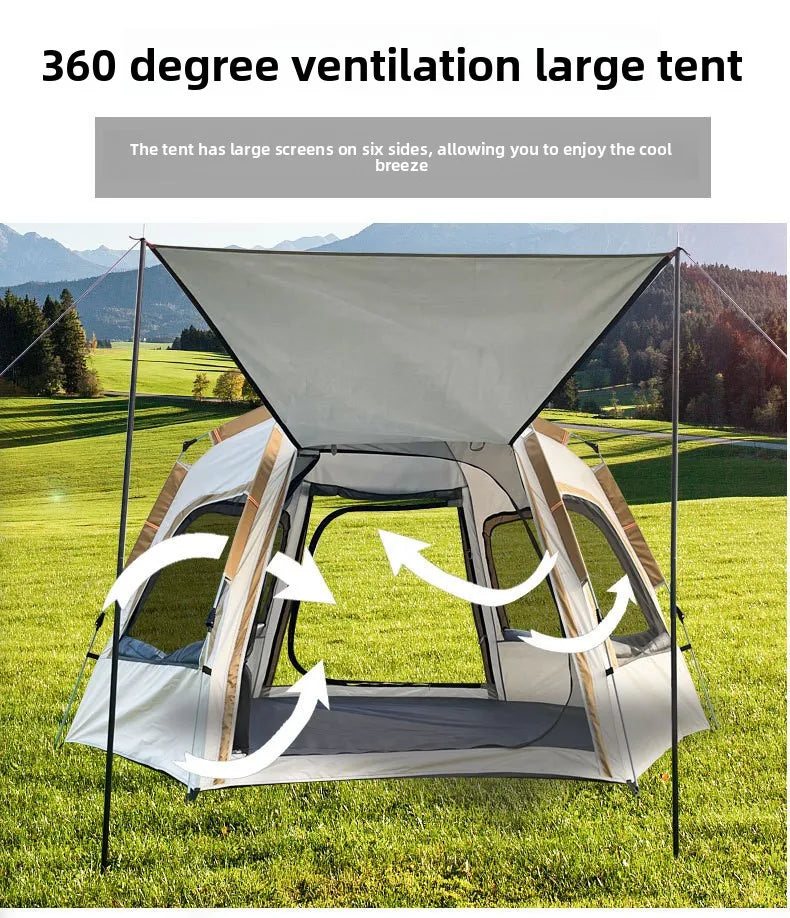 Portable Hexagon Pop Up Tent Outdoor 1 Room 1 Living Space Easy Setup Ventilated Park Camping Canopy Sunshade Party Tent