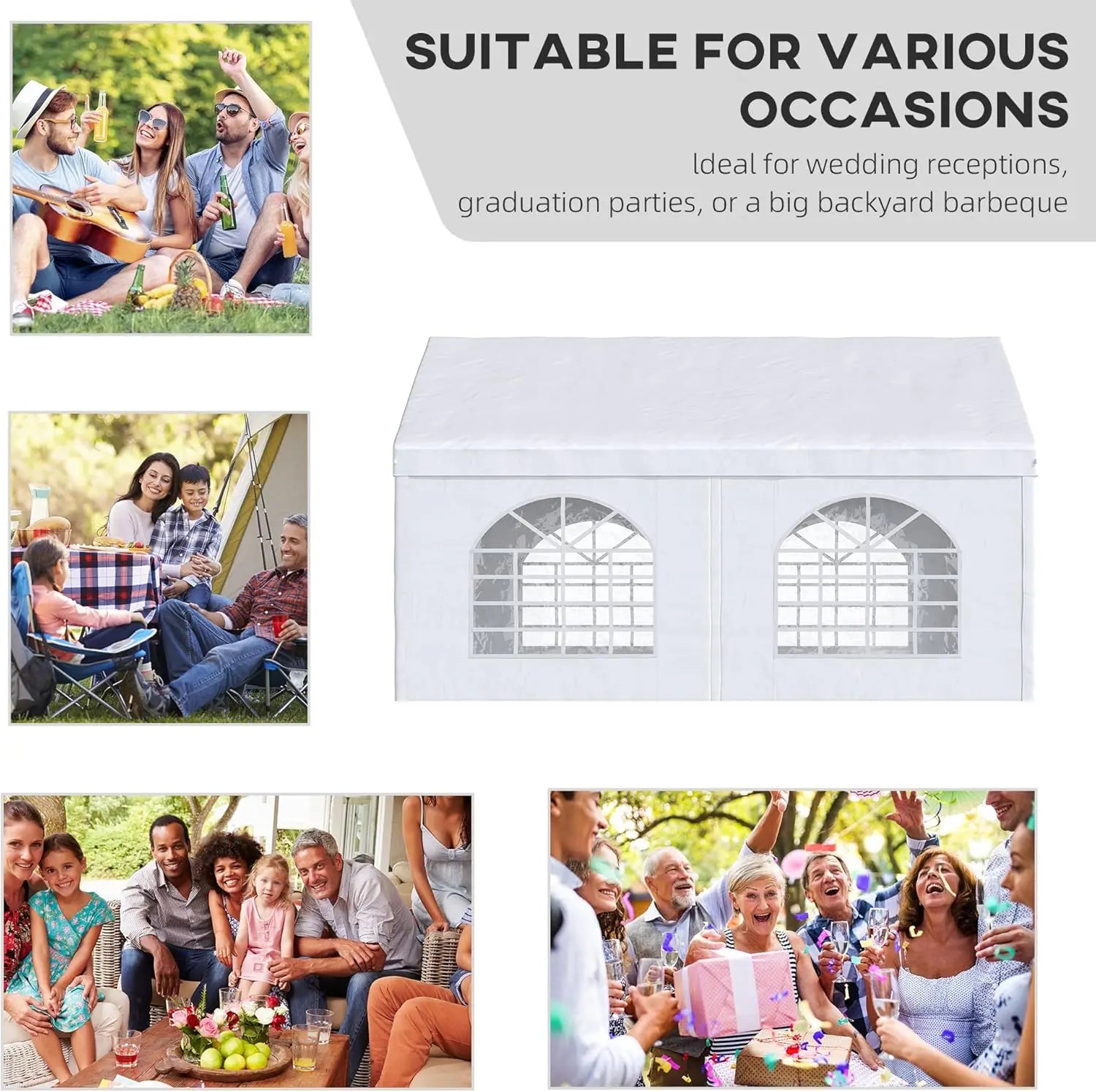 20 x 40 ft Heavy Duty Party Tent Outdoor Gazebo Wedding Tent Event Shelter Carport BBQ with Removable Sidewalls & Windows, Outs