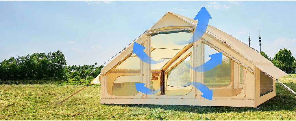 Portable Outdoor Waterproof Four Seasons Family Camping Tent 8-10 People Oxford Fabric Fashion Rooftop Travel Inflatable Triple
