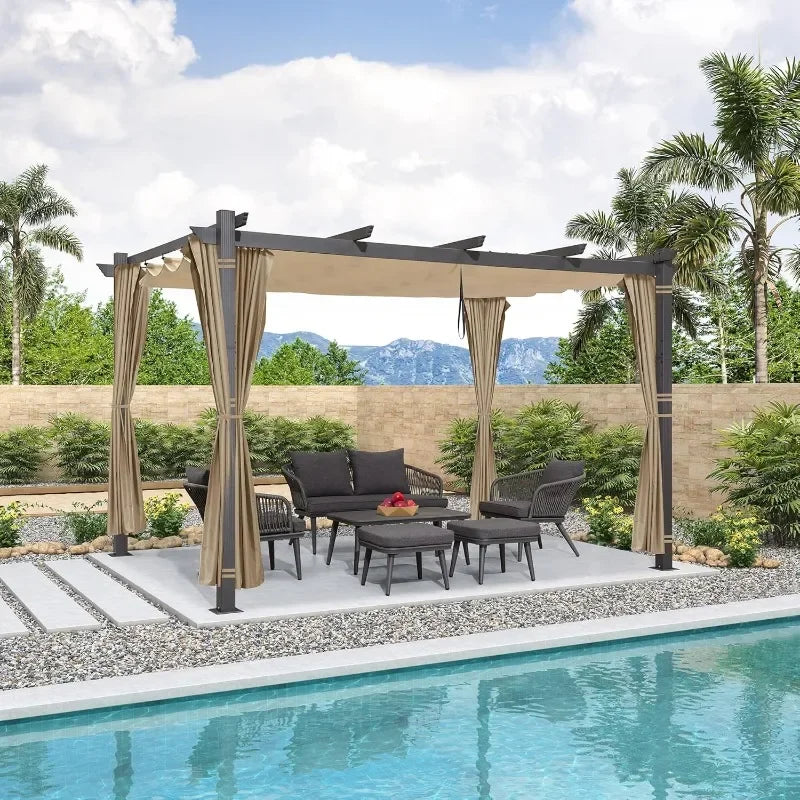 PURPLE LEAF 10' X 13' Outdoor Retractable Pergola with Sun Shade Canopy Patio Metal Shelter for Garden Porch Beach Pavilion