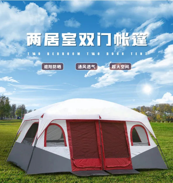 2026New Outdoor 8-12 People Double Rain And Sun Protection Family Road Trip Picnic Camping Two Rooms Tent
