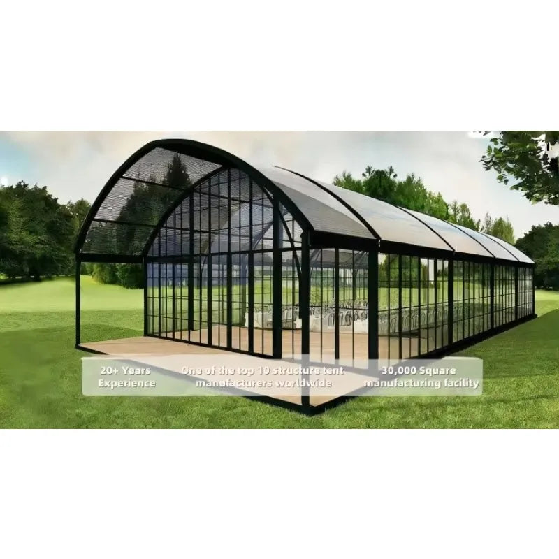 Tente Atrium en Aluminium Noir, Structure Personnalisée, Imperméable et Résistante aux UV, Idéale pour la Location, les Mariages, les Événements Extérieurs, en Promotion