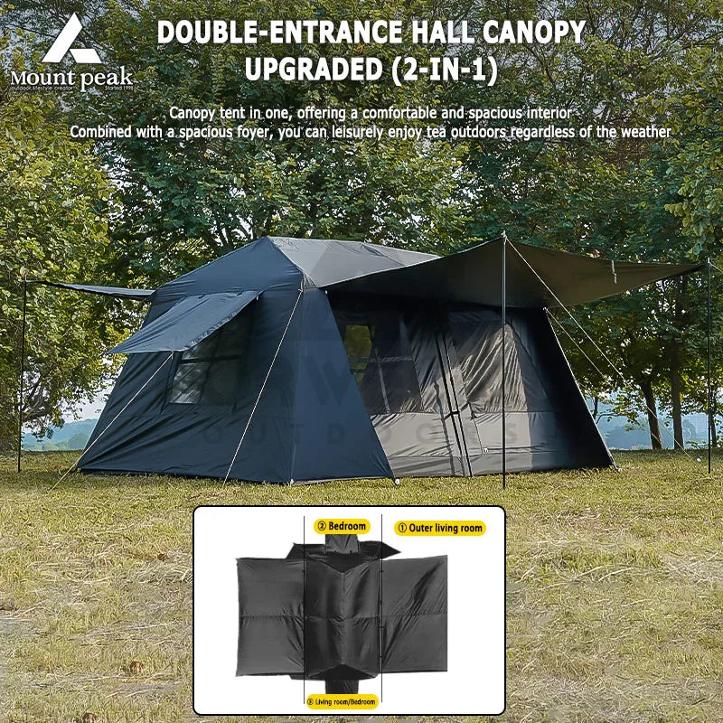 Mount Peak Automatic Large Camping Tent 3-8 People Quick Set Up Ridge Tent with Canopy, Suitable for Outdoor Wilderness Adventur