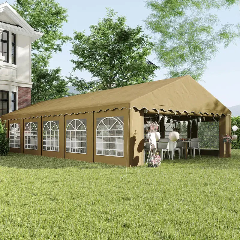 [Free Shipping] 20' x 40' Party Tent, Outdoor Canopy Tent with Removable Sidewalls, 12 Windows for Parties, Wedding, Events, BBQ, Brown